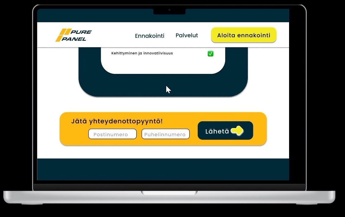 Pure Panel — verkkosivuston UI- ja layout-suunnittelu